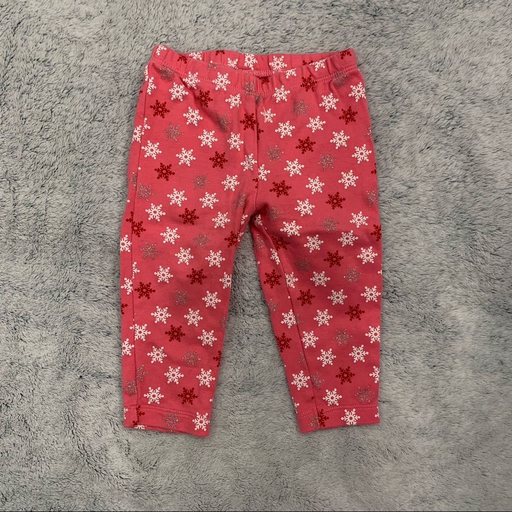 4/$20 Carter's Pink Red and White Sparkle Snowflake Leggings- 9 Months